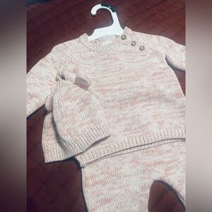 Carter's Pink and Cream Knit Baby Matching Set with Hat